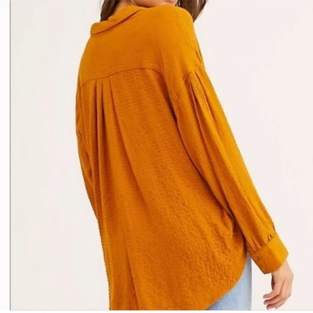 We The Free FREE PEOPLE HIDDEN VALLEY BLOUSON SOLID SHIRT Mustard Sz L